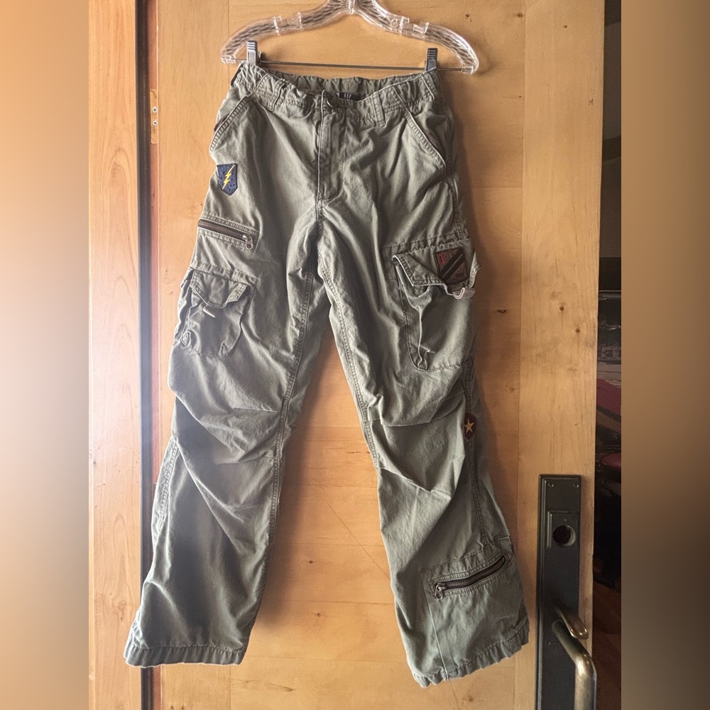 Vintage GAP Boys Olive Green Cargo Pants with Patch Accents Size 14 Regular